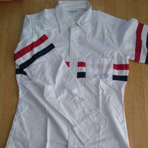 New Old Stock Thom Browne White Oxford Button Down 3 Grosgrain Body Stripes TB1